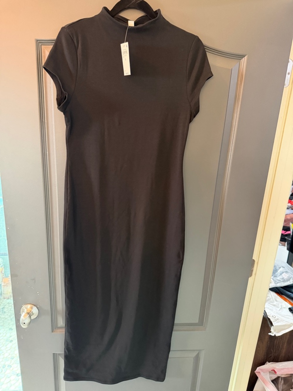 Bar III Black Mock-Neck Cap-Sleeve Midi Dress
